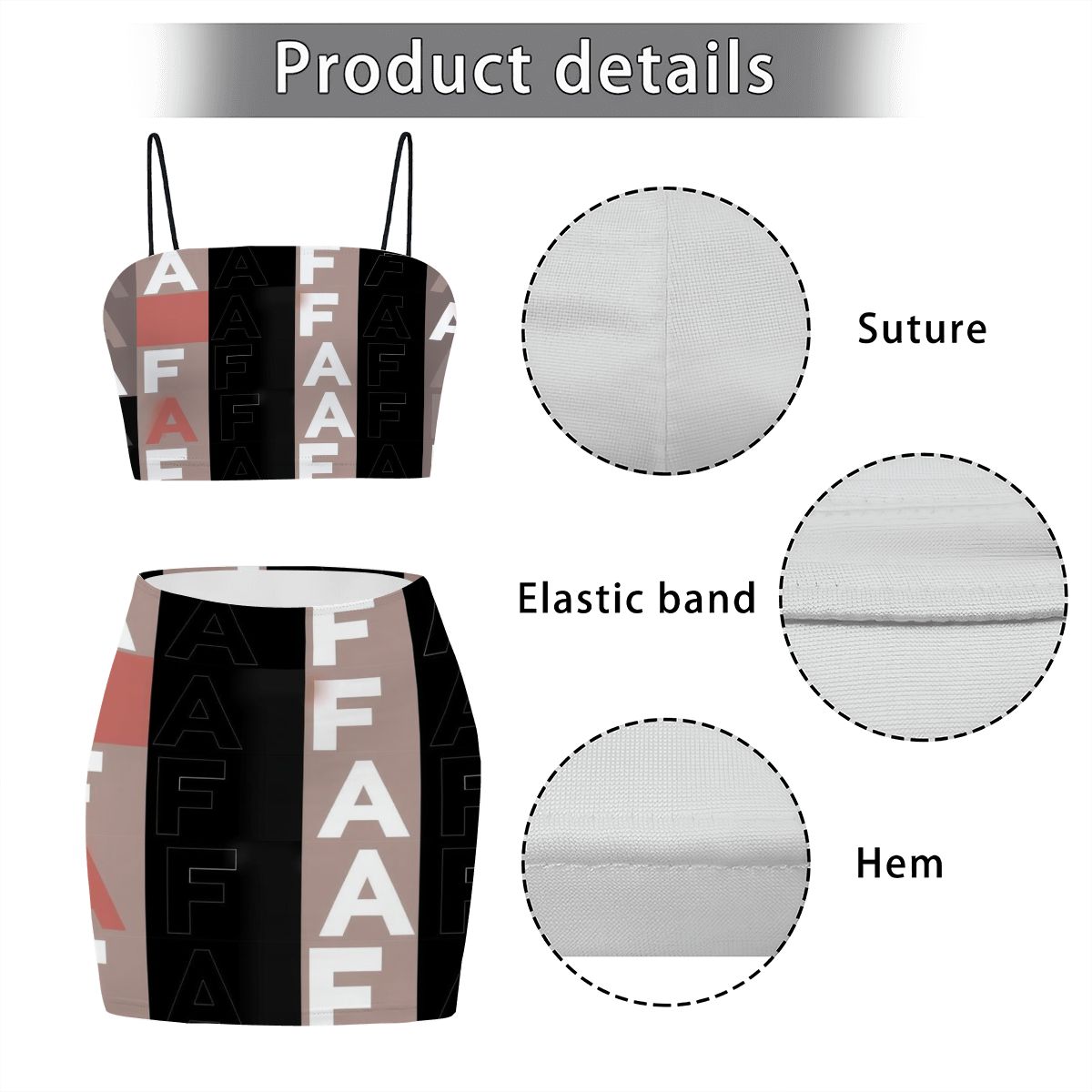 Aurelio Francesco crop top and mini skirt set with an A/F pattern.