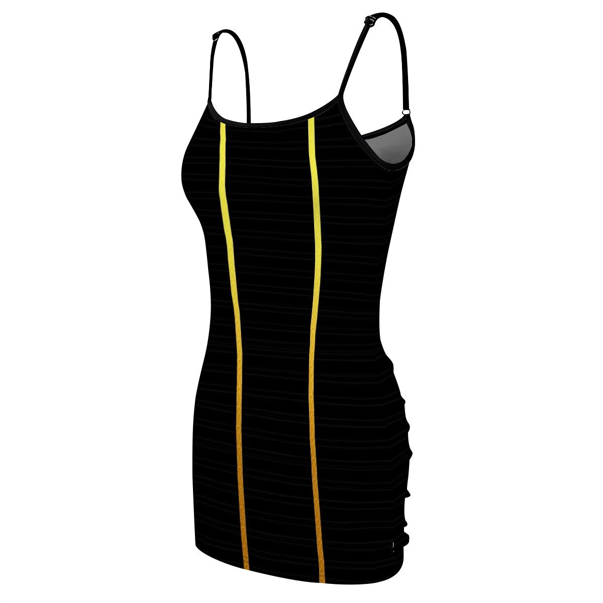 Aurelio Francesco black and gold geometric pinstripe bodycon dress.