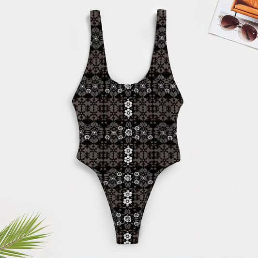 Aurelio Francesco Women's One Piece Swimsuit with black and roses geometric pattern