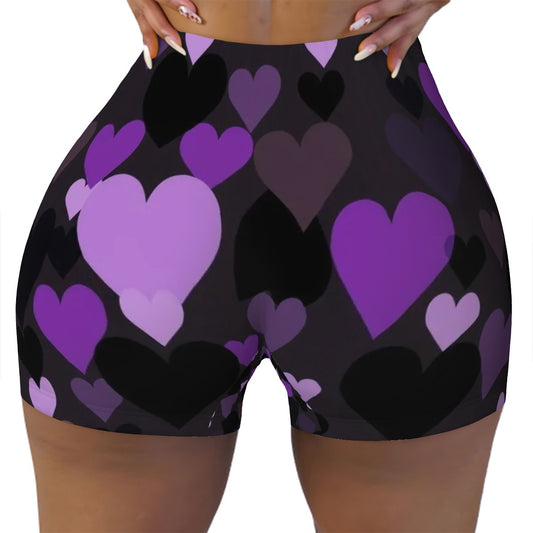 Sweetie's Collection women's athletic shorts featuring a black and purple hearts.