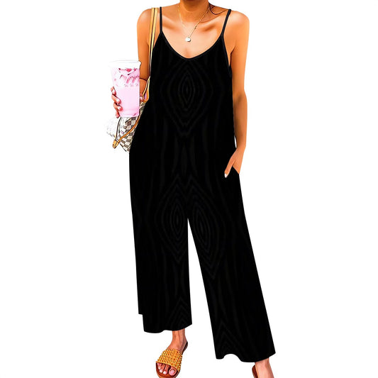 BabyGurl'z Collection: Women's black pinstripe casual jumpsuit.