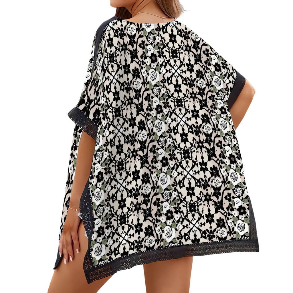 BabyGurl'z Collection black woman's coverup with rose pattern.