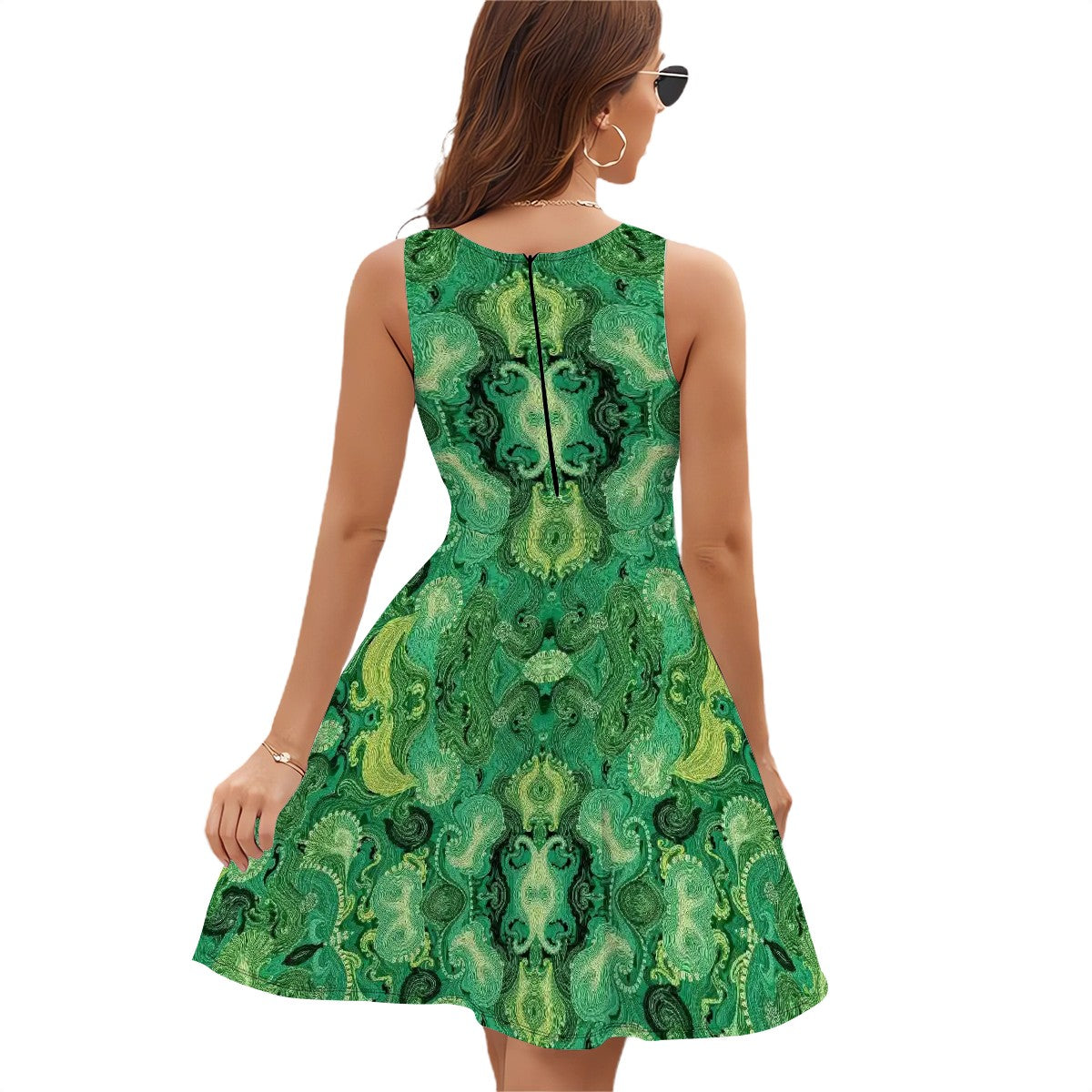 BabyGurl'z Collection: Green Sleeveless V-Neck Dress with Abstract Patterns