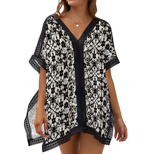 BabyGurl'z Collection black woman's coverup with rose pattern.