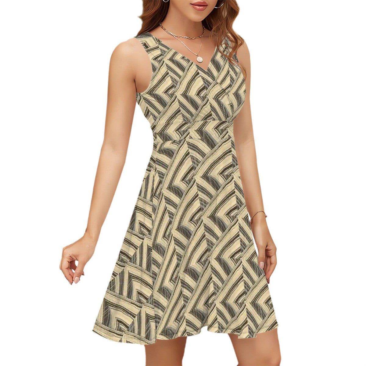 BabyGurl'z Collection Sleeveless V-Neck Dress - creative pinstripe patterns