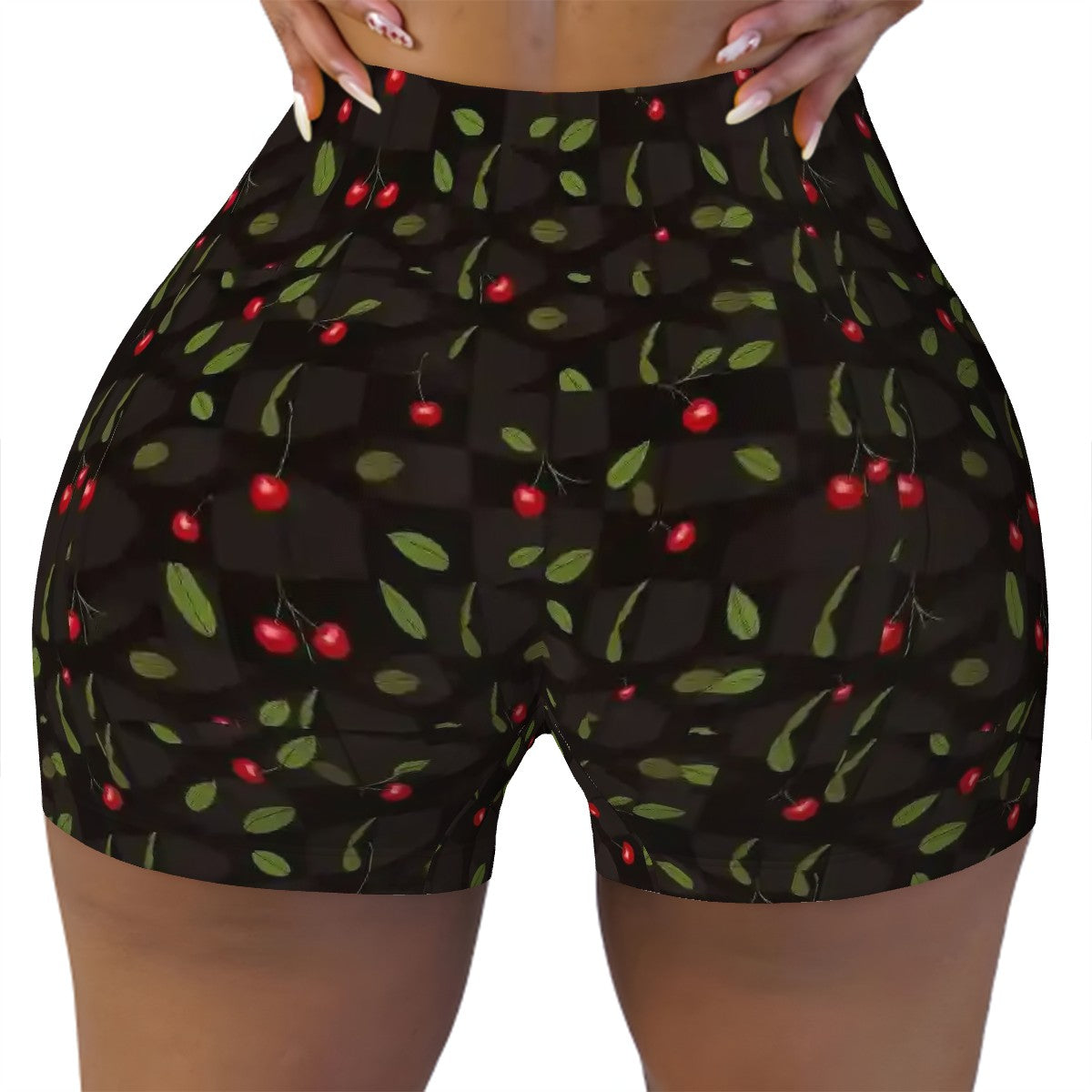 Sweetie's Collection black athletic shorts for women with cherries