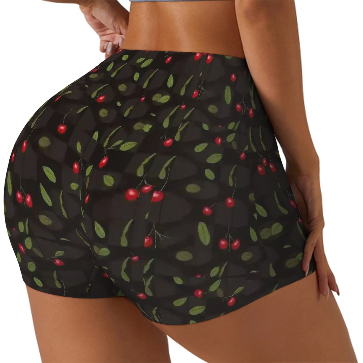 Sweetie's Collection black athletic shorts for women with cherries