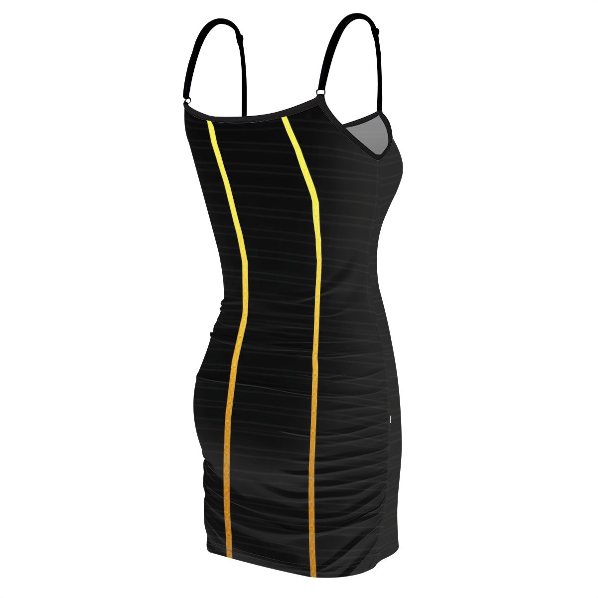 Aurelio Francesco black and gold geometric pinstripe bodycon dress.