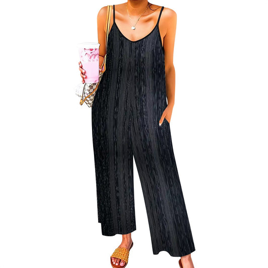 BabyGurl'z Collection: Women's black pinstripe casual jumpsuit.